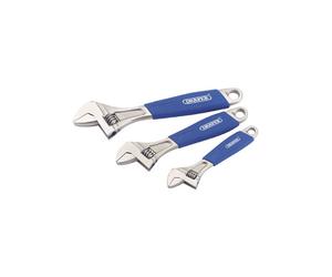 Draper 1x 3 pc Soft Grip Crescent-Type Adjustable Wrench Set Tool 88598