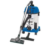 230V Wet and Dry Vacuum Cleaner with Stainless Steel Tank and Integrated Power Out-Take Socket, 30L, 1300W