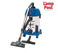 230V Wet and Dry Vacuum Cleaner with Stainless Steel Tank and Integrated Power Out-Take Socket, 30L, 1300W