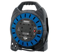 Draper 230V Four Socket Cable Reel With Thermal Cut Out Switch 15m Black/Blue