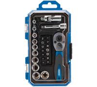 Draper 27-Piece Ratchet Metric Socket Set | 1/4 Inch Square Drive Ratchet Tool and Impact Sockets Set | Mechanics Workshop Hand Tools | 04778