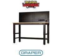Draper 28096 BUNKER Workbench with Hardwood Worktop and Power Pegboard 1550mm