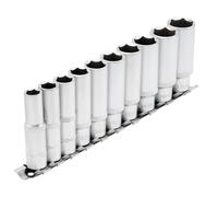 Draper 3/8"D 10 Piece Deep Metric Socket Set on Metal Rail 10-19mm 16401