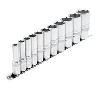 Draper 3/8"D 11 Piece Imperial Deep Socket Set on Metal Rail 5/16 to 15/16 16495