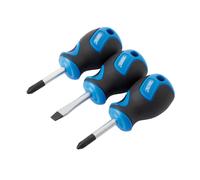 Draper 3 Piece Precision Screwdriver Set |Stubby Soft Grip | Moulded Inserts| Hand Tools Set | Phillips and Flathead Screwdrivers