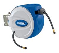 Draper 30M Retractable Air Hose Reel 3/8 Pvc Hybrid With 180 Degree Mounting Bracket Slow Return Mechanism And Bsp Connectors