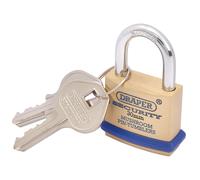 Draper 30mm Solid Brass Padlock 2 Key Mushroom Pin Tumblers Hardened Steel 64160