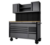 Draper 31761 Bunker 10 Drawer Roller Workstation With Workbench, 56", Light Grey