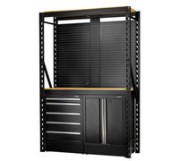Draper 32511 Bunker 15 Piece Modular Storage Combo 2 Tier Racking With Hardwood Shelving, Pegboards And Floor Cabinets, 1500mm