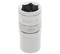 Draper 32536 1/4" Square Drive Polished Chrome Metric Socket, 8 mm Size, Blue