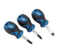 Draper 3 Piece Precision Screwdriver Set |Stubby Soft Grip | Moulded Inserts| Hand Tools Set | Phillips and Flathead Screwdrivers | Sand Blasted Tips | 32604