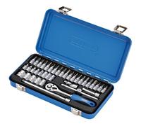 Draper 38Pc Metric Socket Set 1/4" Drive Chrome Vanadium Ratchet Metal Case