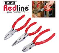 Draper 3pc Pliers Set 160mm Carbon Steel Combination Side Cutters & Long Nose