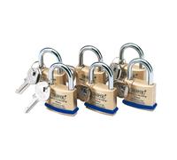 Draper 40mm Solid Brass Padlocks with Hardened Steel Shackle (Pack of 6) 67659