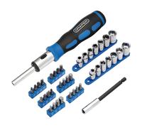 Draper 40pc Ratchet Screwdriver Sockets & Bits Set Plain Cross Slot PZ TX-STAR