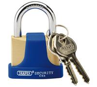 Draper 42mm Solid Brass Padlock 2 Key Hardened Steel Shackle and Bumper 64165