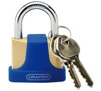 Draper 42mm Solid Brass Padlock 2 Key Hardened Steel Shackle and Bumper 64165