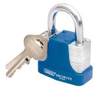 Draper 44mm Laminated Steel Padlock And 2 Keys With Hardened Steel Shackle And Bumper 64181