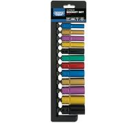 Draper 50197 Square Drive Metric Coloured Deep Socket 12 Pieces Set, 3/8" Length , Blue