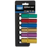 Draper 50541 1/2" Dr Deep Socket Set 6pc Metric Coloured CRV c/w Storage Rail