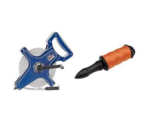 Draper 51089 Fibreglass Surveyors Tape, 50m/165', Blue & 28821 Ranging Brick String Line on Spool, 100m, Orange
