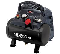 Draper 6L Oil-Free Air Compressor 116psi Max Pressure | 1.2kW 1.5hp 4000rpm Motor | 185l/min Max Capacity | Quick Euro Coupling Outlet | 1.7m Cable | Pressure Switch | Air Outlet Gauge | 02115