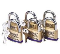 Draper 60mm Solid Brass Padlocks Pack 6 Keyed Alike All Same Keys