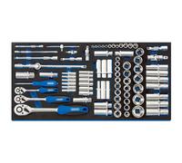 Draper 63540 1/4", 3/8" and 1/2" Socket 84 Piece Set in Full Drawer Eva Insert Tray, Blue