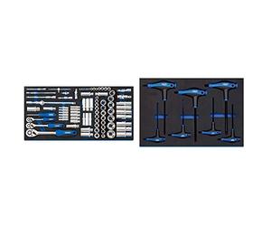Draper 63540 1/4", 3/8" and 1/2" Socket 84 Piece Set in Full Drawer Eva Insert Tray, Blue & 63503 T' Handle Ball End Hexagon Key 7 Piece Set in 3/4 Drawer Eva Insert Tray, Blue