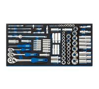 Draper 63540 1/4", 3/8" and 1/2" Socket 84 Piece Set in Full Drawer Eva Insert Tray, Blue
