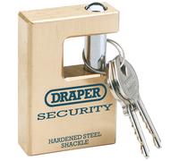 Draper 63mm Close Shackle Solid Brass Padlock Hardened Steel 2 Keys 64201