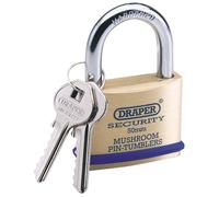 Draper 64162 50mm Solid Brass Padlock and 2 Keys with Mushroom Pin...