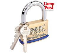 Draper 64163 60mm Solid Brass Padlock & 2 Keys With Mushroom Pin Tumblers