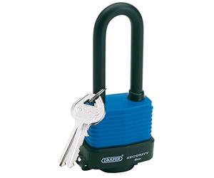 Draper 64177 45 mm Weatherproof Laminated Steel Padlock with Extra-Long Shackle and 2 Keys , Blue