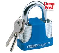 Draper 64183 Laminated Steel Padlock And 2 Keys With Hardened Steel Shackle And Bumper 65Mm each