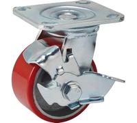 Draper 65524 100 mm-Diameter Polyurethane Castor Swivel Plate with Brake