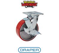 Draper 65530 Swivel Plate Fixing Heavy Duty Polyurethane Wheel with Brake 160mm