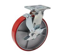 Draper 65533 Swivel Plate Fixing Heavy Duty Polyurethane Wheel with Brake, 200mm