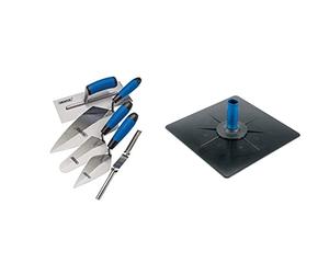 Draper 70372 Soft Grip Trowel Set, 5 Piece, Silver and Blue, One Size & 40938 ABS Plasterers Hawk, 330mm x 330mm, Blue