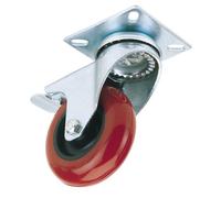 Draper 75mm Dia. Swivel Plate Fixing Polyurethane Wheel With Brake - S.w.l. 70Kg 65514
