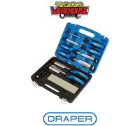 Draper Expert 140mm 8 Piece Wood Chisel Set | Woodworking Hand Tools | Aluminium Oxide Sharpening Stone | 6 to 38mm Blades Carving Tool |Impact Resistant Soft Grip |Honing Guide| 88605