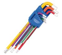Draper 66134 Metric Coloured Extra Long Hexagon and Ball End Key 9 Keys Set