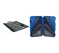 Draper 97918 Combination Spanner Set (25 Piece) & 33894 Metric/AF Combined Long Pattern Hexagon Allen Key Set, 30 Pieces , Blue