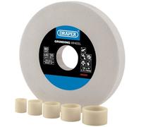 Draper 150 x 20mm Aluminium Oxide Bench Grinding Wheel | 80 Grit HSS Tools Sharpener | 5 Reduction Rings | Dry Cutting | 31.75mm Bore | 99569