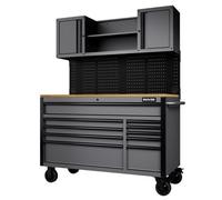 Draper Bunker 10 Drawer Mobile Workstation With 56 Inch Workbench Light Grey