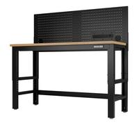 Draper Bunker 1550mm Heavy-Duty Workbench With Hardwood Worktop, Powered Steel Pegboard And Tool Storage For Garage & Home Workshop