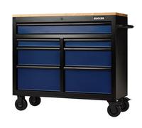 Draper Bunker 41 Inch Blue 7 Drawer Heavy Duty Workbench Roller Tool Cabinet With Soft Close Drawers & Locking Castor Wheels