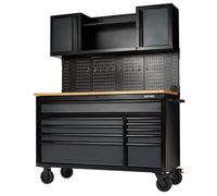 Draper Bunker 56 Inch Grey 10 Drawer Roller Tool Workstation With Heavy Duty Workbench For Garage & Workshop