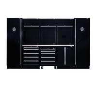 Draper 16-Piece Bunker Modular Storage Combo with Stainless Steel Worktop - Black, Black