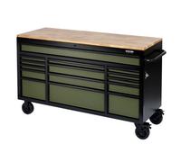 Draper Bunker Workbench Roller Tool Cabinet, 15 Drawer, 61", Green 10368